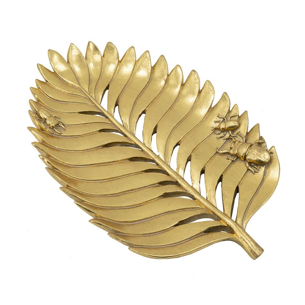 Riley Decorative Leaf Plate, Raised Insect Gold Stone Powder-Resin 11 Inch - BM350925