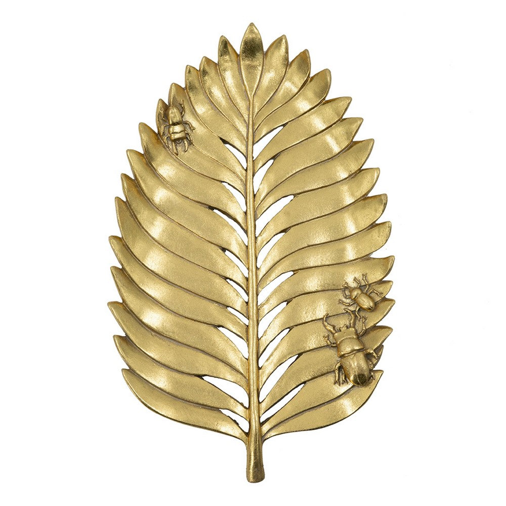 Riley Decorative Leaf Plate, Raised Insect Gold Stone Powder-Resin 11 Inch - BM350925