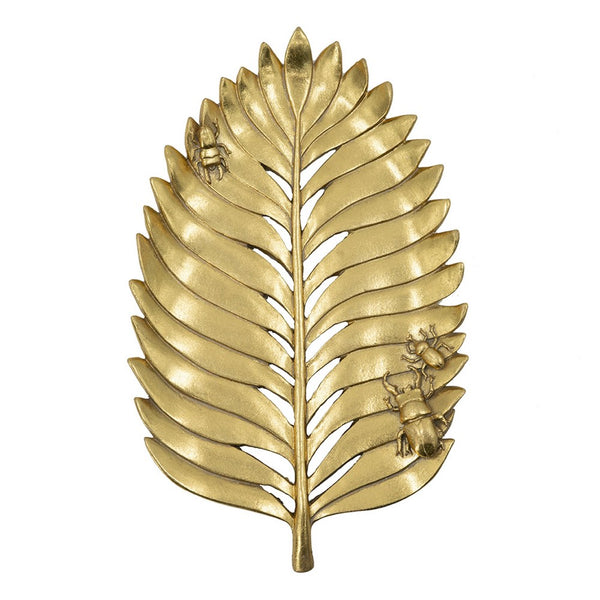 Riley Decorative Leaf Plate, Raised Insect Gold Stone Powder-Resin 11 Inch - BM350925