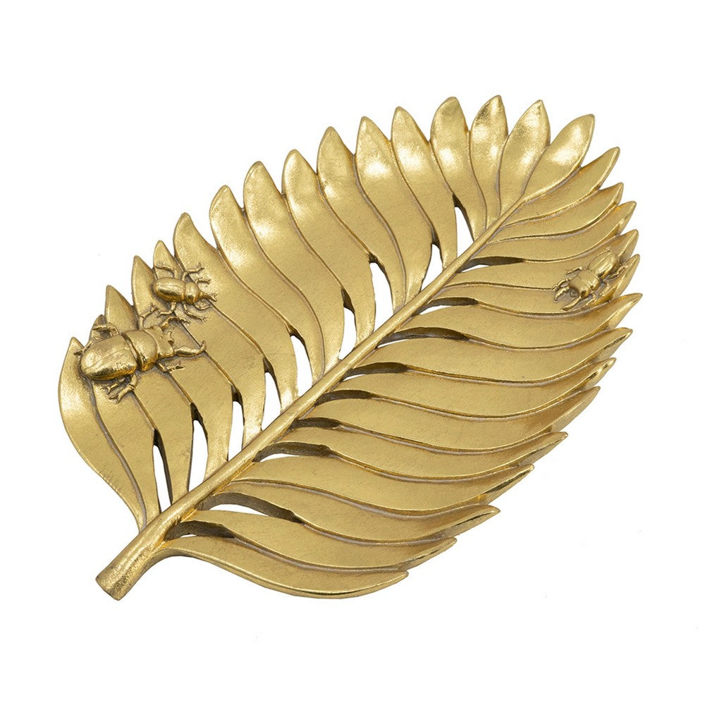 Riley Decorative Leaf Plate, Raised Insect Gold Stone Powder-Resin 11 Inch - BM350925