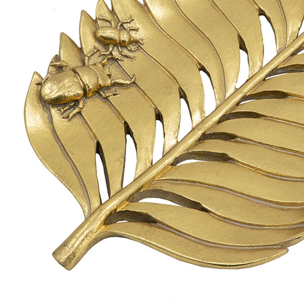 Riley Decorative Leaf Plate, Raised Insect Gold Stone Powder-Resin 11 Inch - BM350925