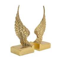 Paula 2pc Wing Bookends, Carved Feather Details, Gold Resin-Stone 9 Inch - BM350926