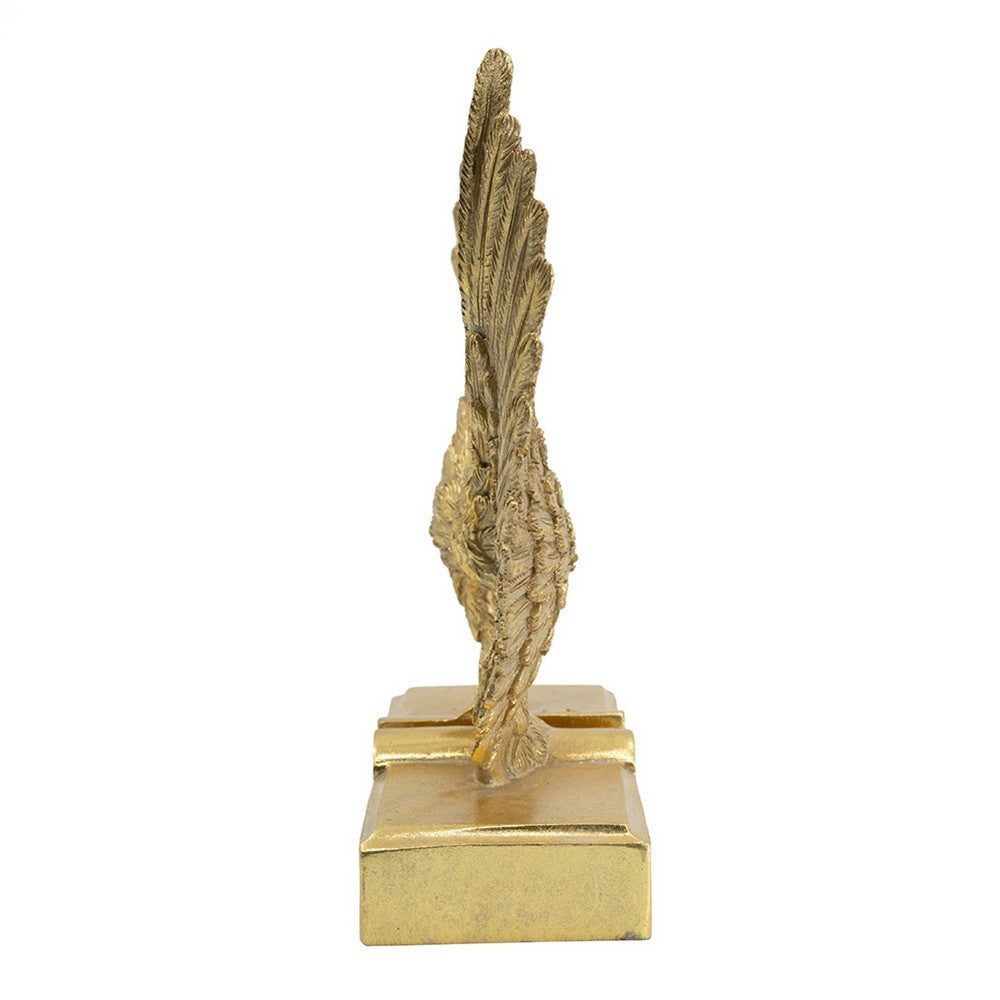 Paula 2pc Wing Bookends, Carved Feather Details, Gold Resin-Stone 9 Inch - BM350926