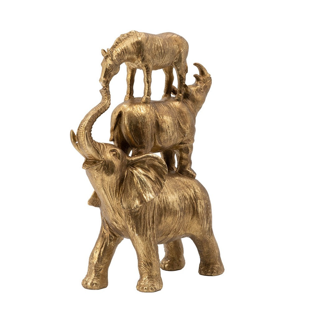 Talia Decorative Stacking Animals, Lifelike Detailed Gold Resin 14 Inch - BM350927