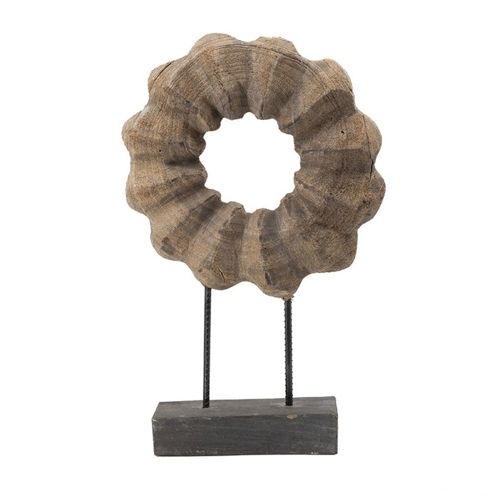 Heide Round Ring Decorative Accent, Brown Paulownia Wood, Black Iron 27 Inch - BM350928
