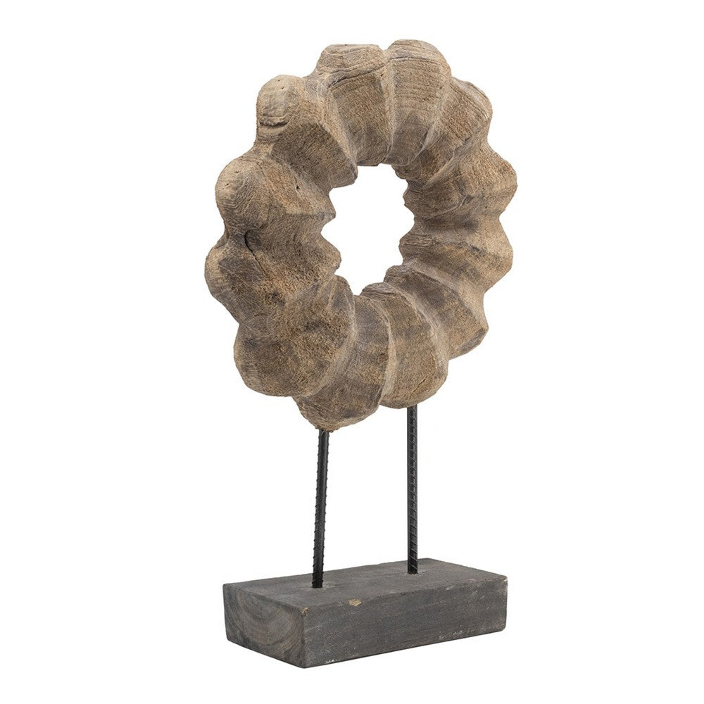 Heide Round Ring Decorative Accent, Brown Paulownia Wood, Black Iron 27 Inch - BM350928