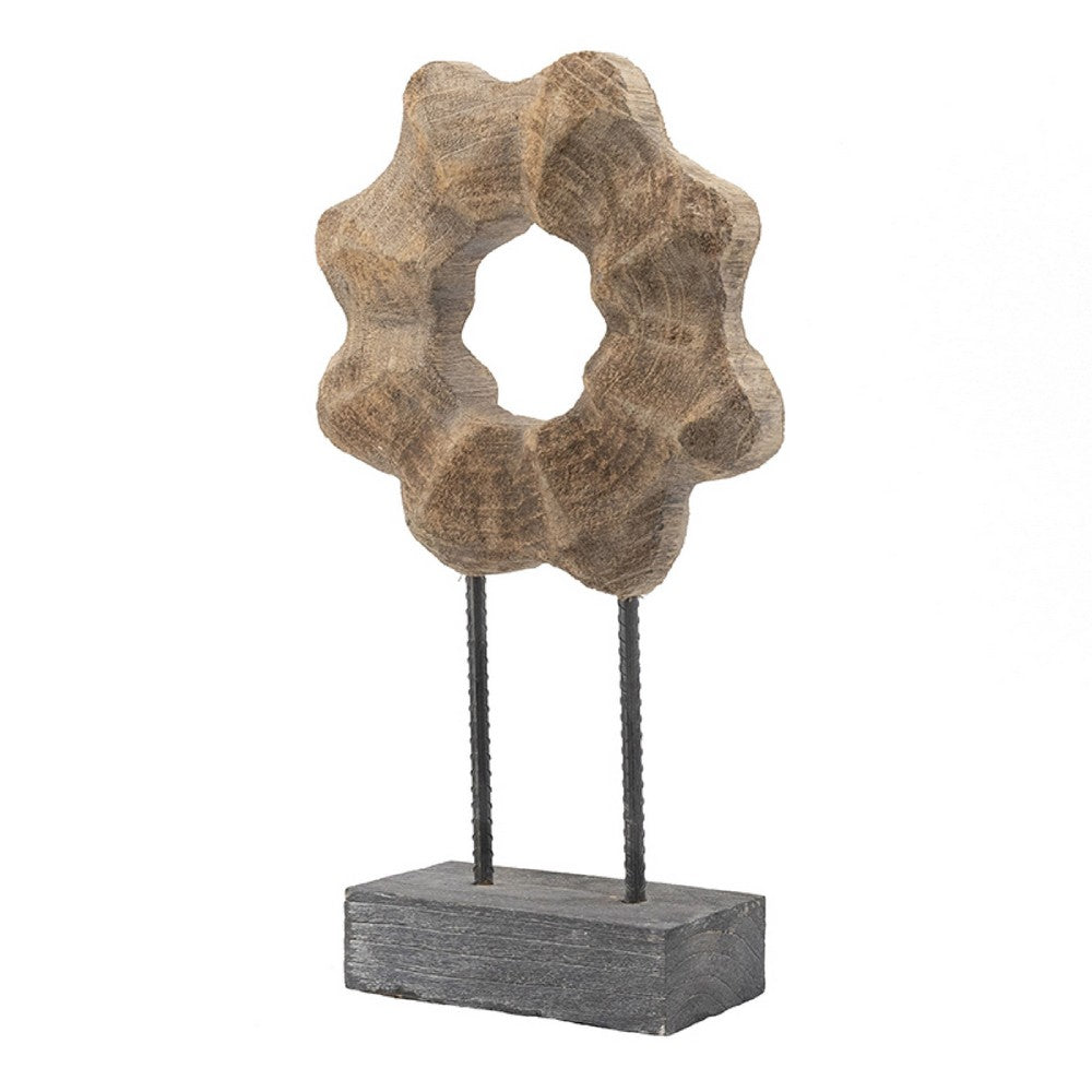 Heide Round Decorative Accent, Brown Paulownia Wood, Black Iron 21 Inch - BM350929