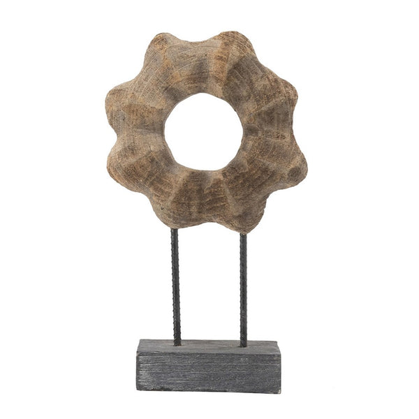 Heide Round Decorative Accent, Brown Paulownia Wood, Black Iron 21 Inch - BM350929