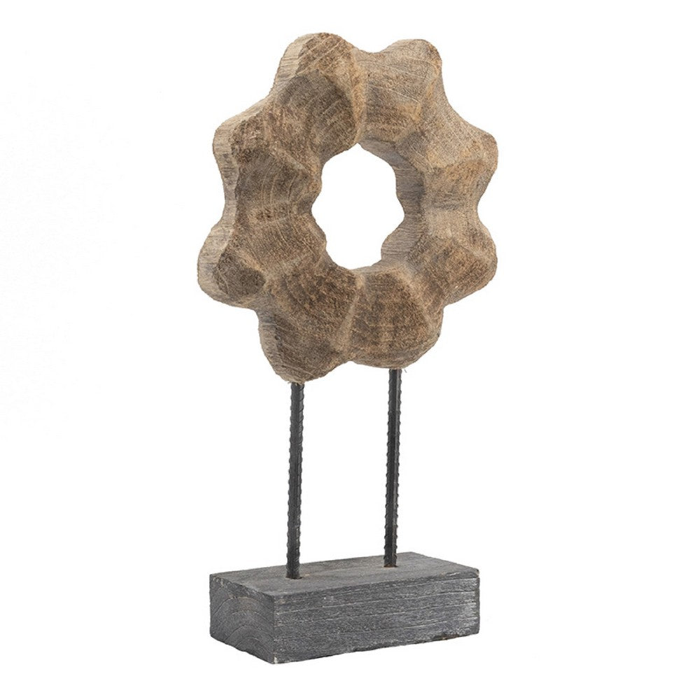 Heide Round Decorative Accent, Brown Paulownia Wood, Black Iron 21 Inch - BM350929