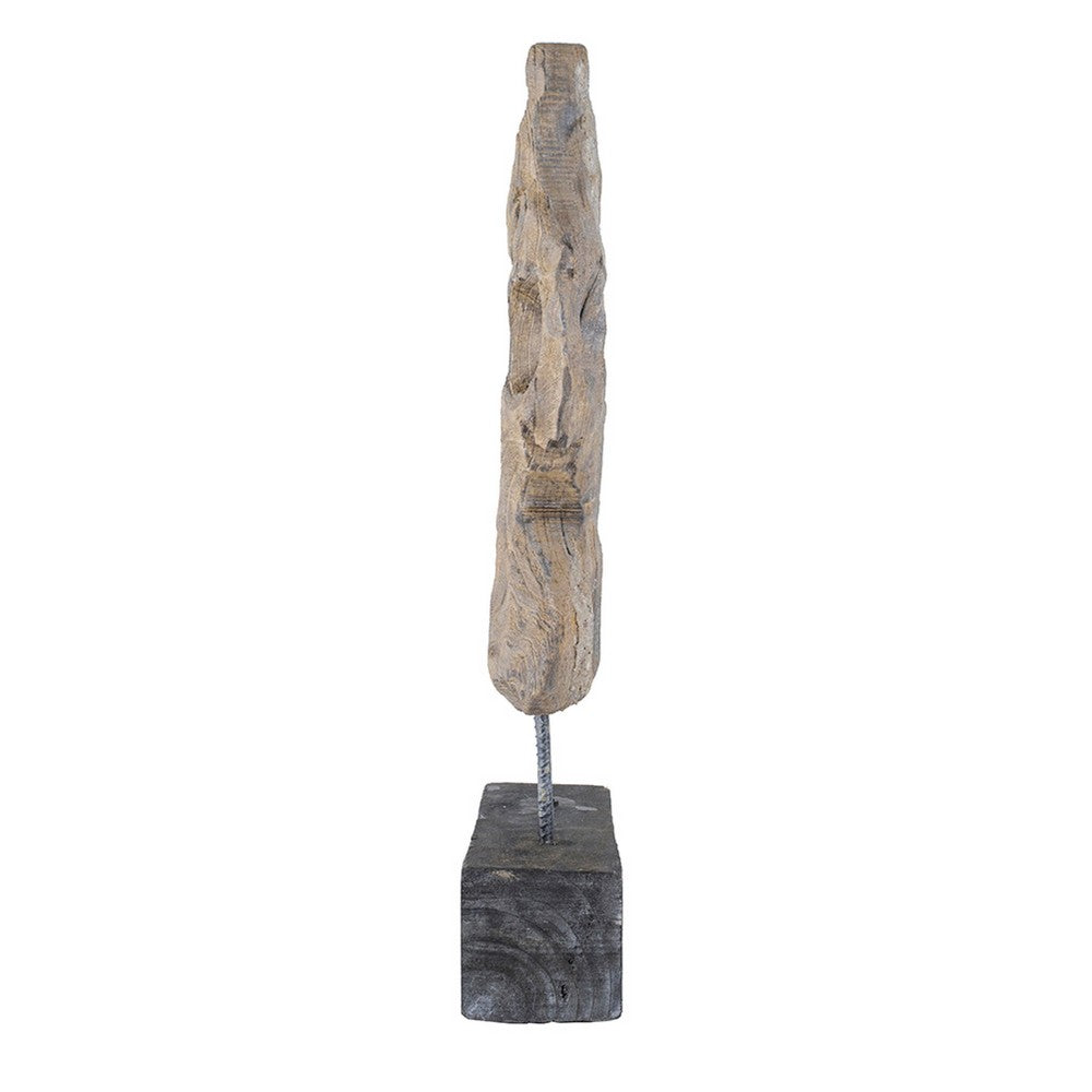 Poppy Abstract Table Accent, Carved Details, Brown Paulownia Wood 31 Inch - BM350930