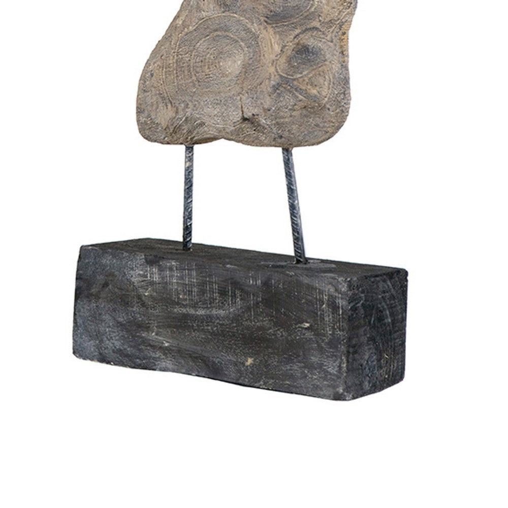 Poppy Abstract Table Accent, Carved Details, Brown Paulownia Wood 31 Inch - BM350930