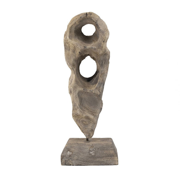 Naomi Sculptural Décor, Iron Rod, Carved Brown Paulownia Wood 26 Inch - BM350931