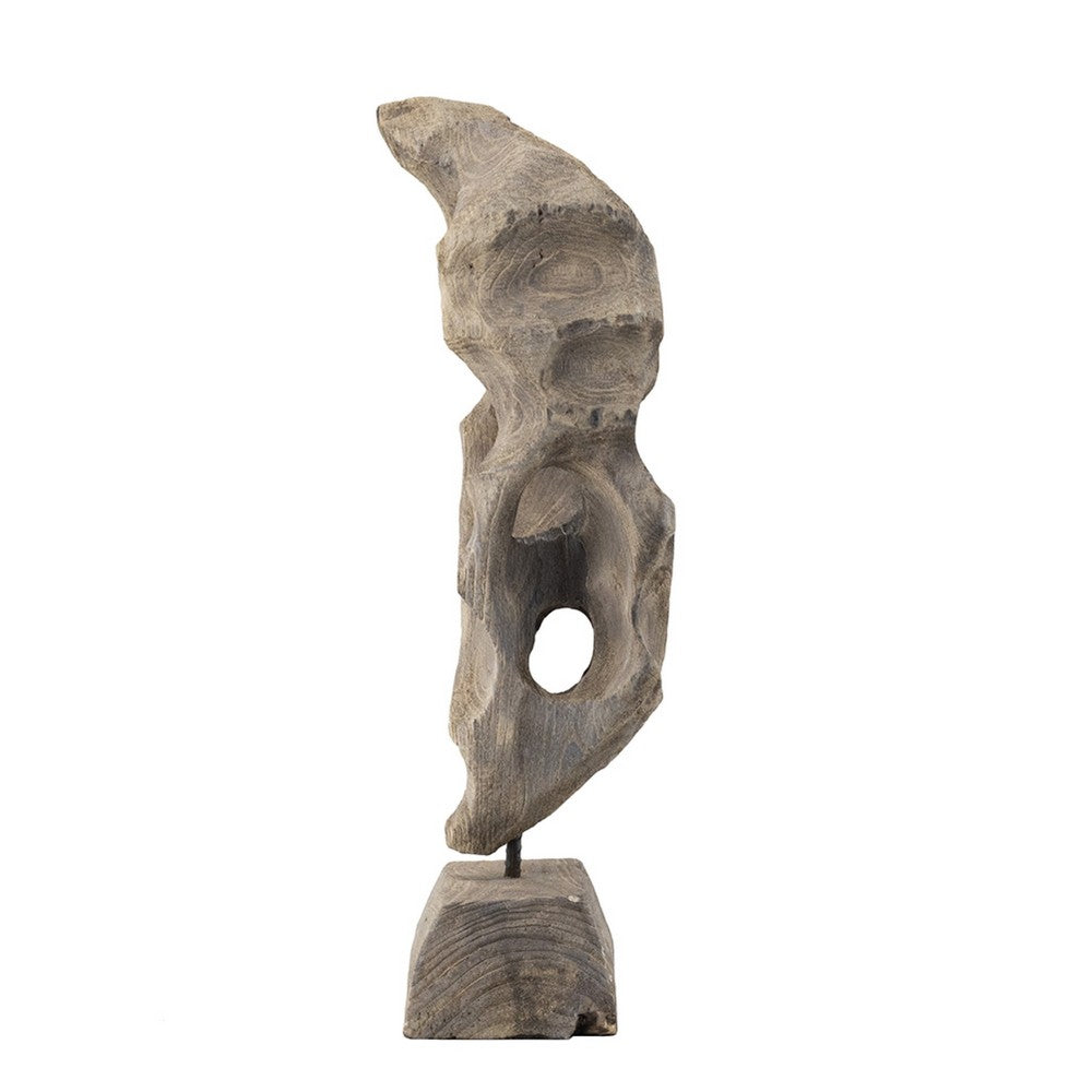 Naomi Sculptural Décor, Iron Rod, Carved Brown Paulownia Wood 26 Inch - BM350931