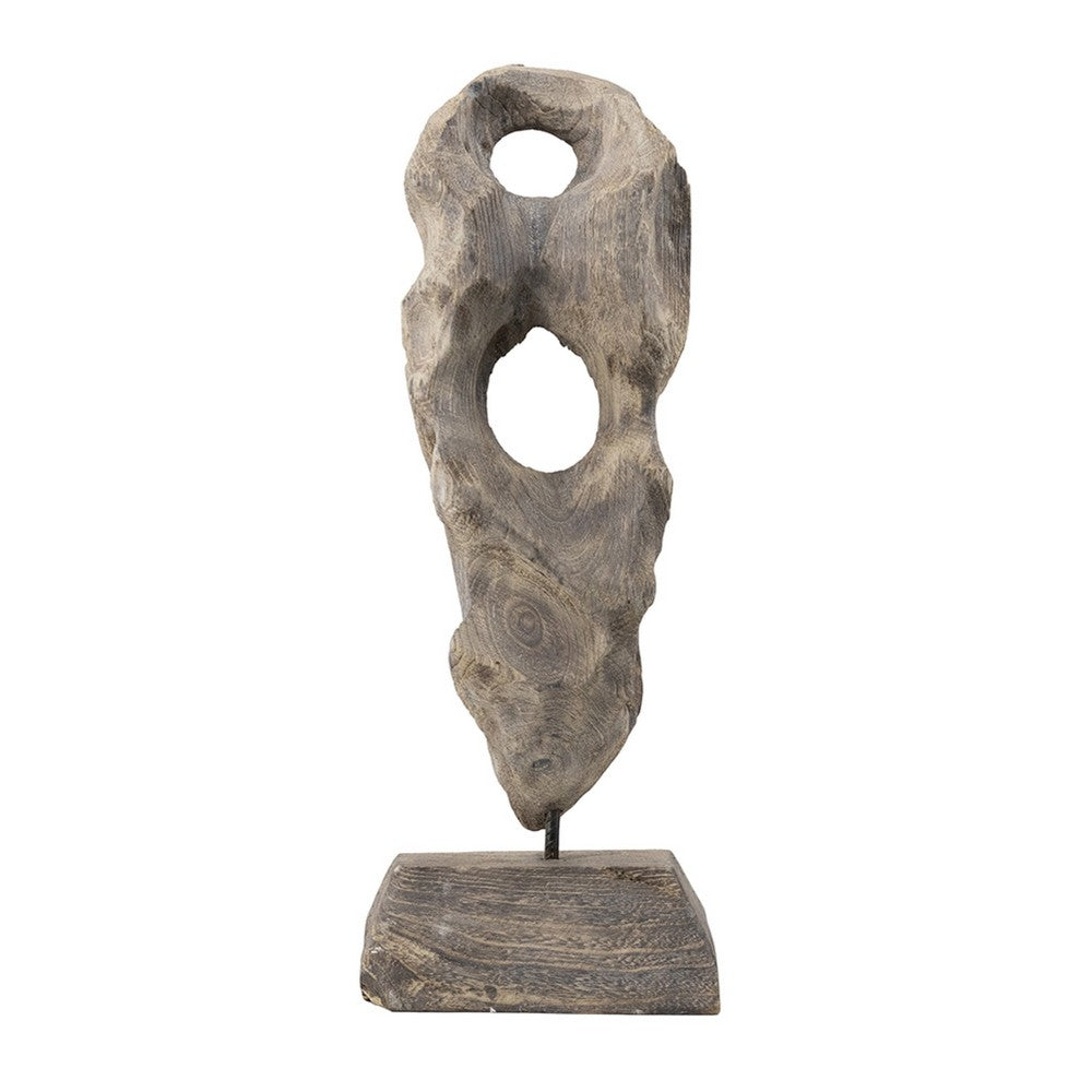 Naomi Sculptural Décor, Iron Rod, Carved Brown Paulownia Wood 26 Inch - BM350931