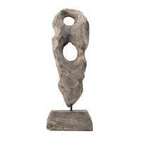 Naomi Sculptural Décor, Iron Rod, Carved Brown Paulownia Wood 26 Inch - BM350931
