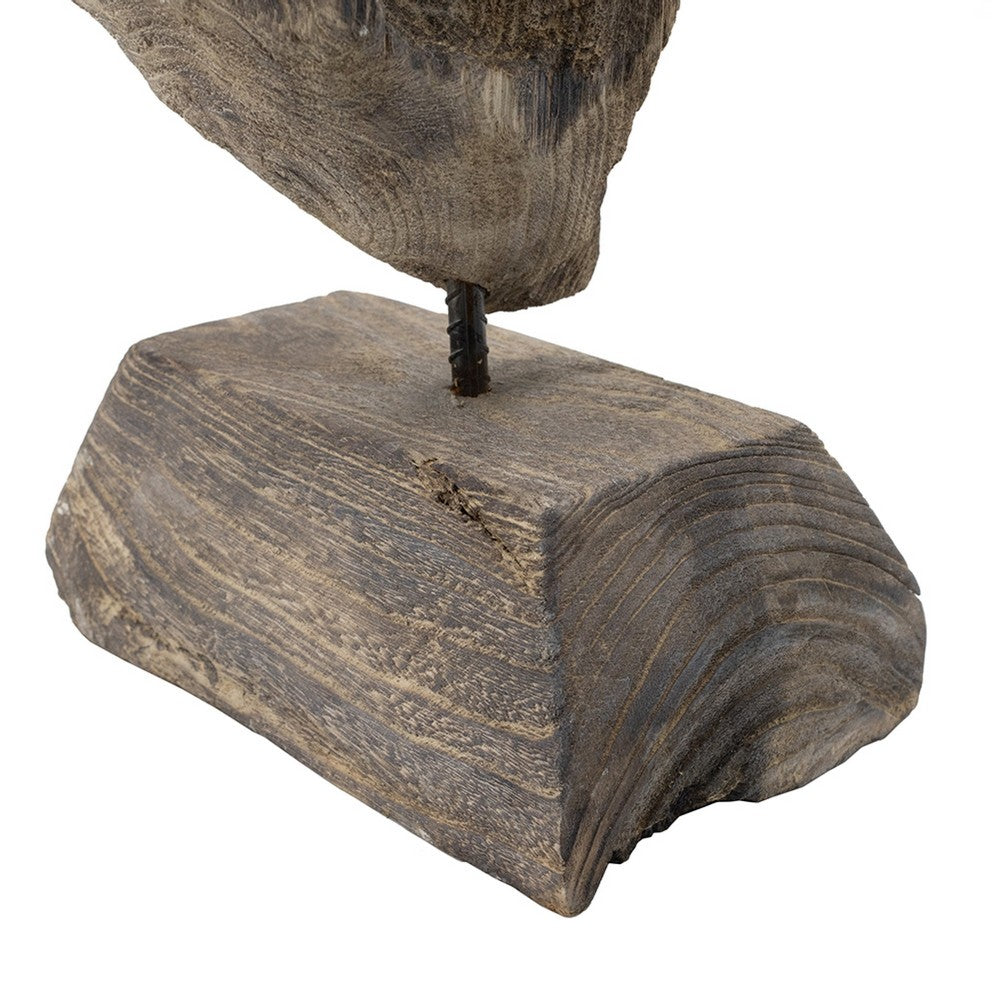 Naomi Sculptural Décor, Iron Rod, Carved Brown Paulownia Wood 26 Inch - BM350931