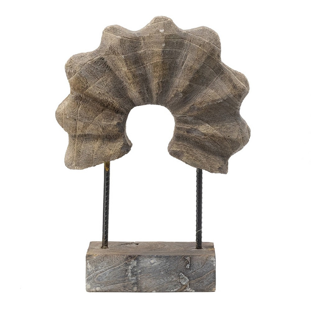 Paige Abstract Table Decor, Carved Details on Brown Paulownia Wood 20 Inch - BM350932