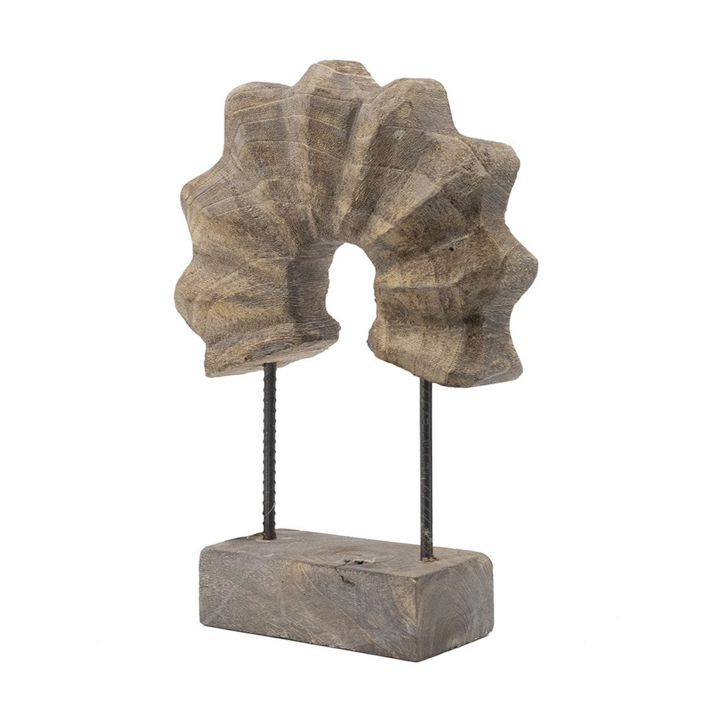 Paige Abstract Table Decor, Carved Details on Brown Paulownia Wood 20 Inch - BM350932