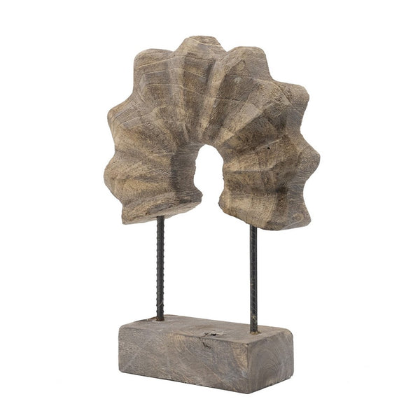 Paige Abstract Table Decor, Carved Details on Brown Paulownia Wood 20 Inch - BM350932