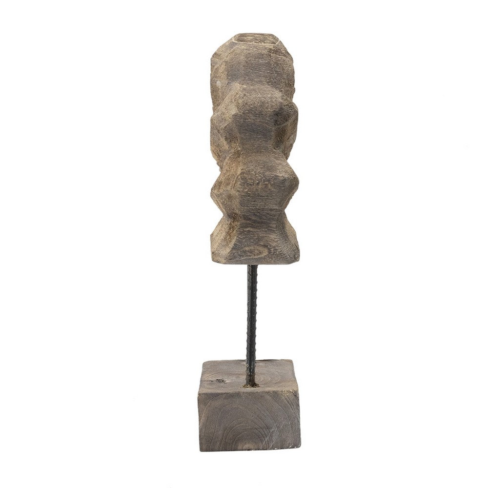 Paige Abstract Table Decor, Carved Details on Brown Paulownia Wood 20 Inch - BM350932