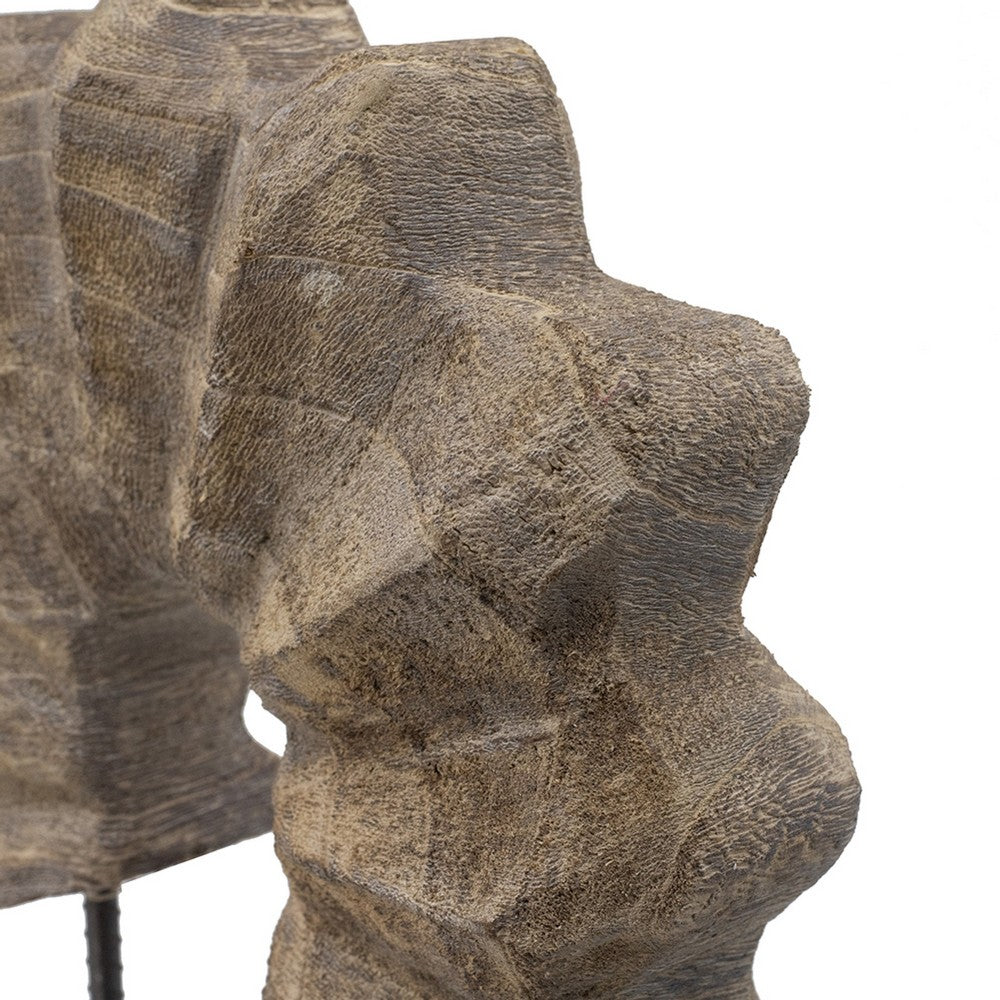 Paige Abstract Table Decor, Carved Details on Brown Paulownia Wood 20 Inch - BM350932