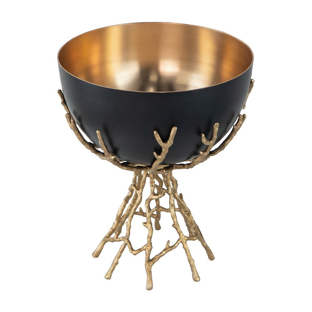 Elsie Decorative Bowl, Gold Twig Branch Base, Black Aluminum 13 Inch - BM350934
