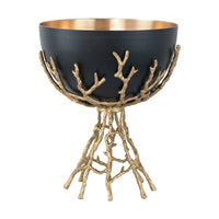 Elsie Decorative Bowl, Gold Twig Branch Base, Black Aluminum 13 Inch - BM350934