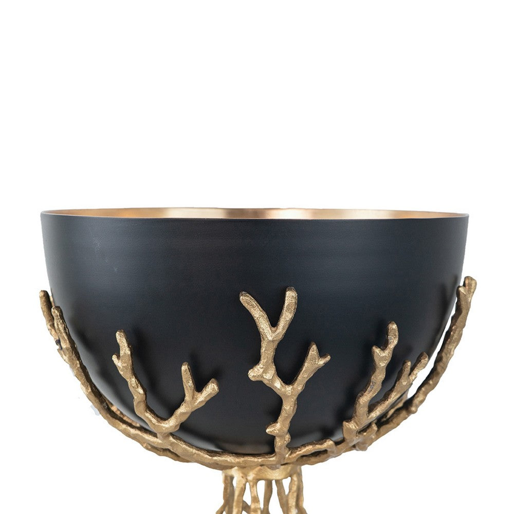 Elsie Decorative Bowl, Gold Twig Branch Base, Black Aluminum 13 Inch - BM350934
