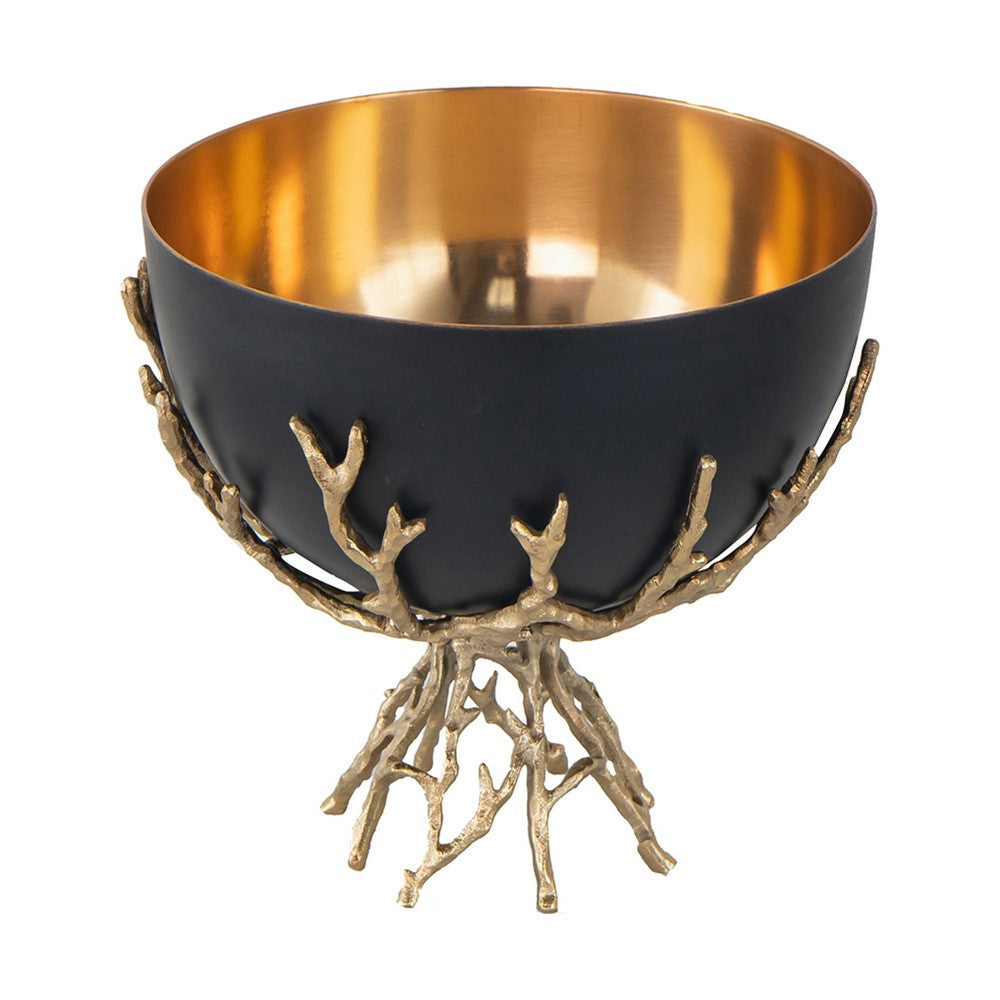 Elsie Decorative Bowl, Gold Twig Branch Base, Black Aluminum 12 Inch - BM350935