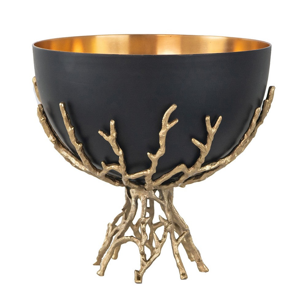 Elsie Decorative Bowl, Gold Twig Branch Base, Black Aluminum 12 Inch - BM350935