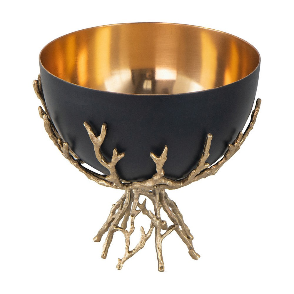 Elsie Decorative Bowl, Gold Twig Branch Base, Black Aluminum 12 Inch - BM350935