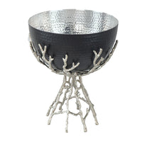 Elsie Hammered Decorative Bowl, Nickel Twig Base, Black Aluminum 14 Inch - BM350936