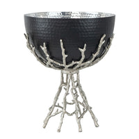 Elsie Hammered Decorative Bowl, Nickel Twig Base, Black Aluminum 14 Inch - BM350936
