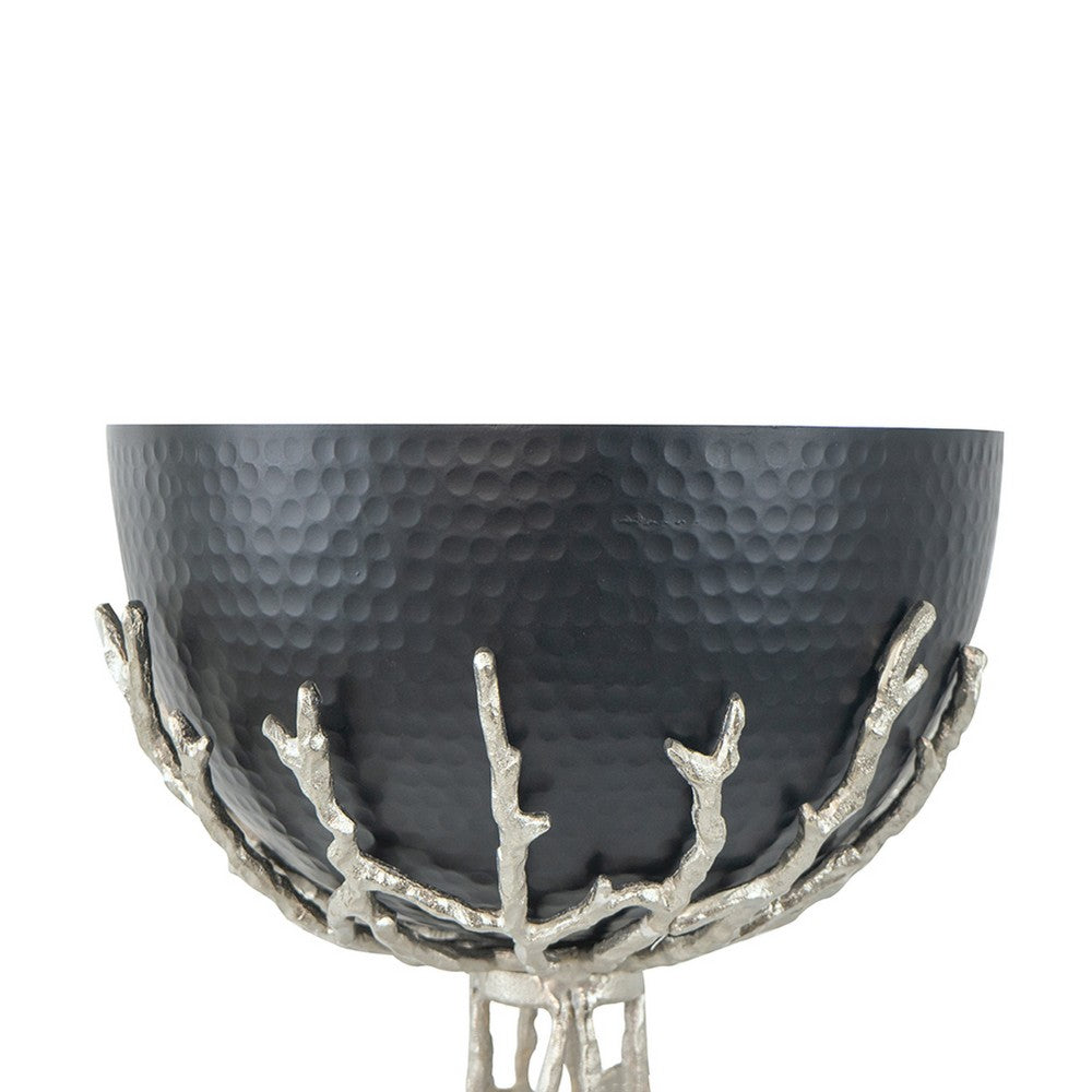 Elsie Hammered Decorative Bowl, Nickel Twig Base, Black Aluminum 14 Inch - BM350936