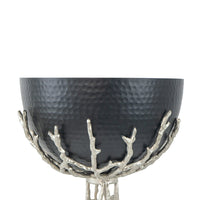 Elsie Hammered Decorative Bowl, Nickel Twig Base, Black Aluminum 14 Inch - BM350936