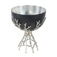 Elsie Hammered Decorative Bowl, Nickel Twig Base, Black Aluminum 14 Inch - BM350936