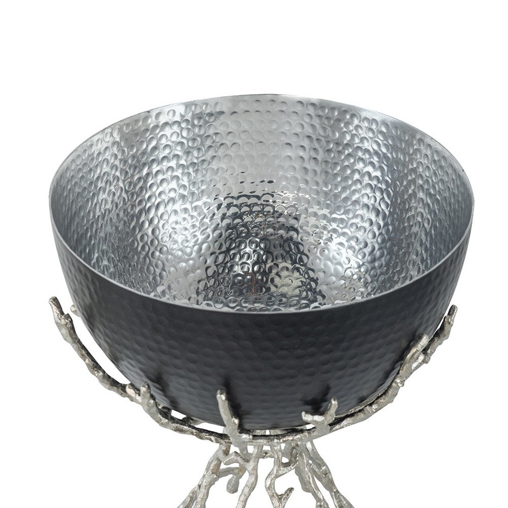 Elsie Hammered Decorative Bowl, Nickel Twig Base, Black Aluminum 14 Inch - BM350936