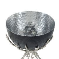 Elsie Hammered Decorative Bowl, Nickel Twig Base, Black Aluminum 14 Inch - BM350936