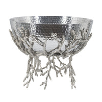 Elsie Hammered Decorative Bowl, Nickel Twig Base, Silver Aluminum 11 Inch - BM350937