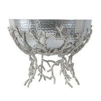 Elsie Hammered Decorative Bowl, Nickel Twig Base, Silver Aluminum 11 Inch - BM350937