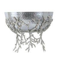 Elsie Hammered Decorative Bowl, Nickel Twig Base, Silver Aluminum 11 Inch - BM350937