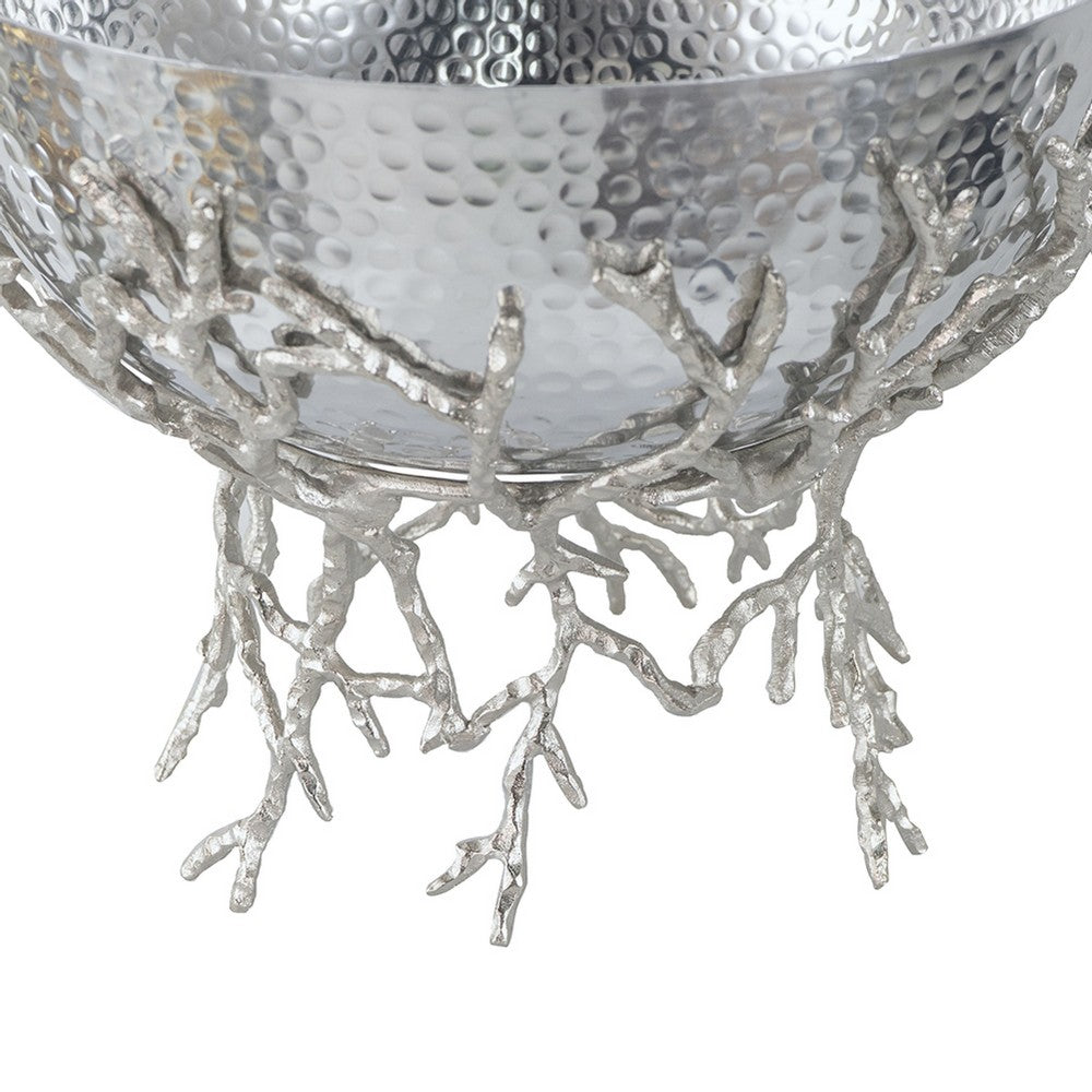 Elsie Hammered Decorative Bowl, Nickel Twig Base, Silver Aluminum 11 Inch - BM350937