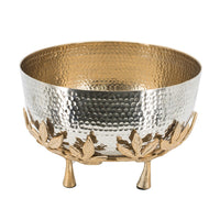 Diane Hammered Bowl with Raised Floral Stand, Silver-Gold Aluminum 13 Inch - BM350938