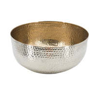 Diane Hammered Bowl with Raised Floral Stand, Silver-Gold Aluminum 13 Inch - BM350938
