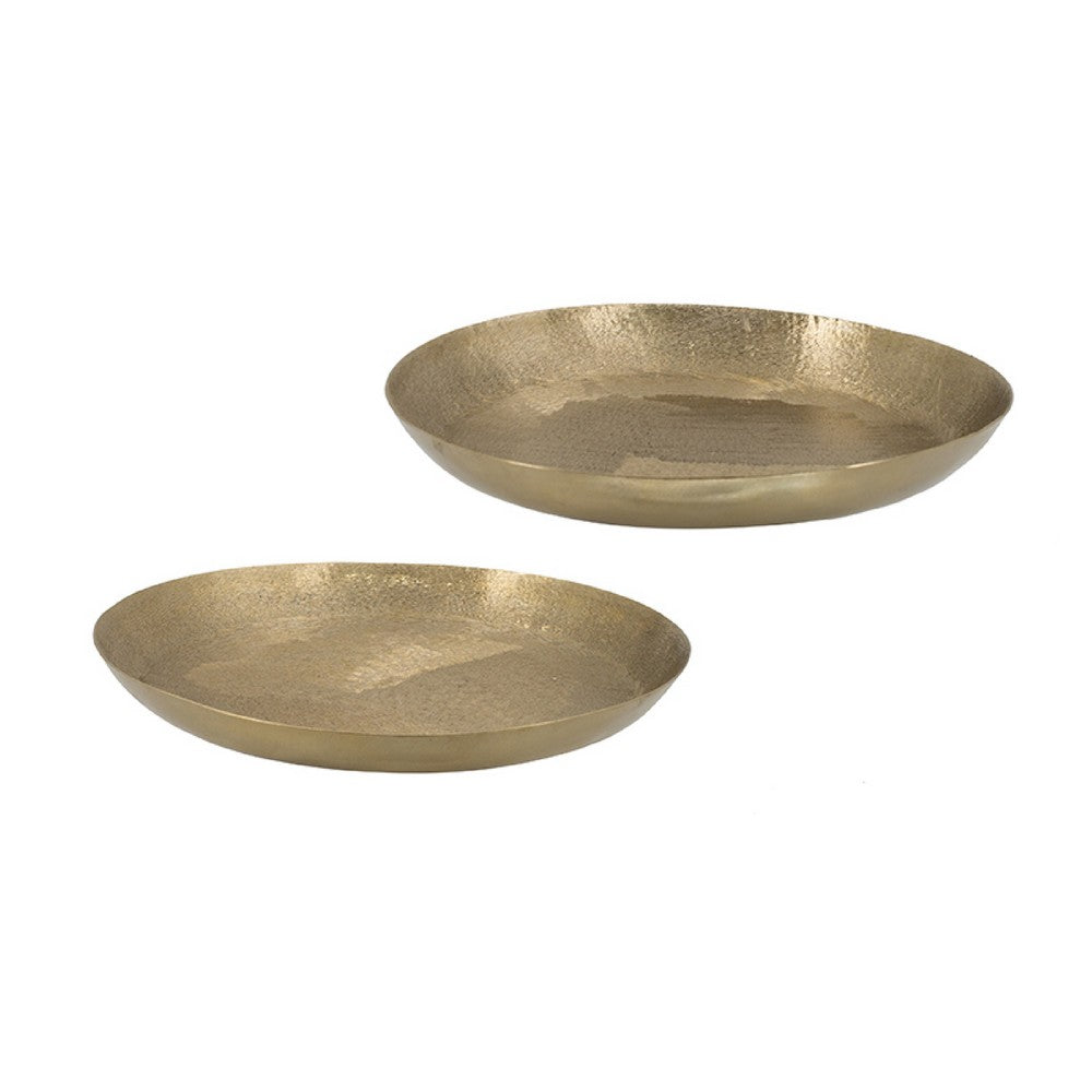 Amber Decorative Plates Set of 2, Hammered Texture Gold Aluminum 14 13 Inch - BM350939