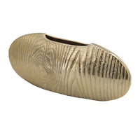 Judah Oval Disc Vase, Carved Timber-Like Texture, Gold Aluminum 16 Inch - BM350941