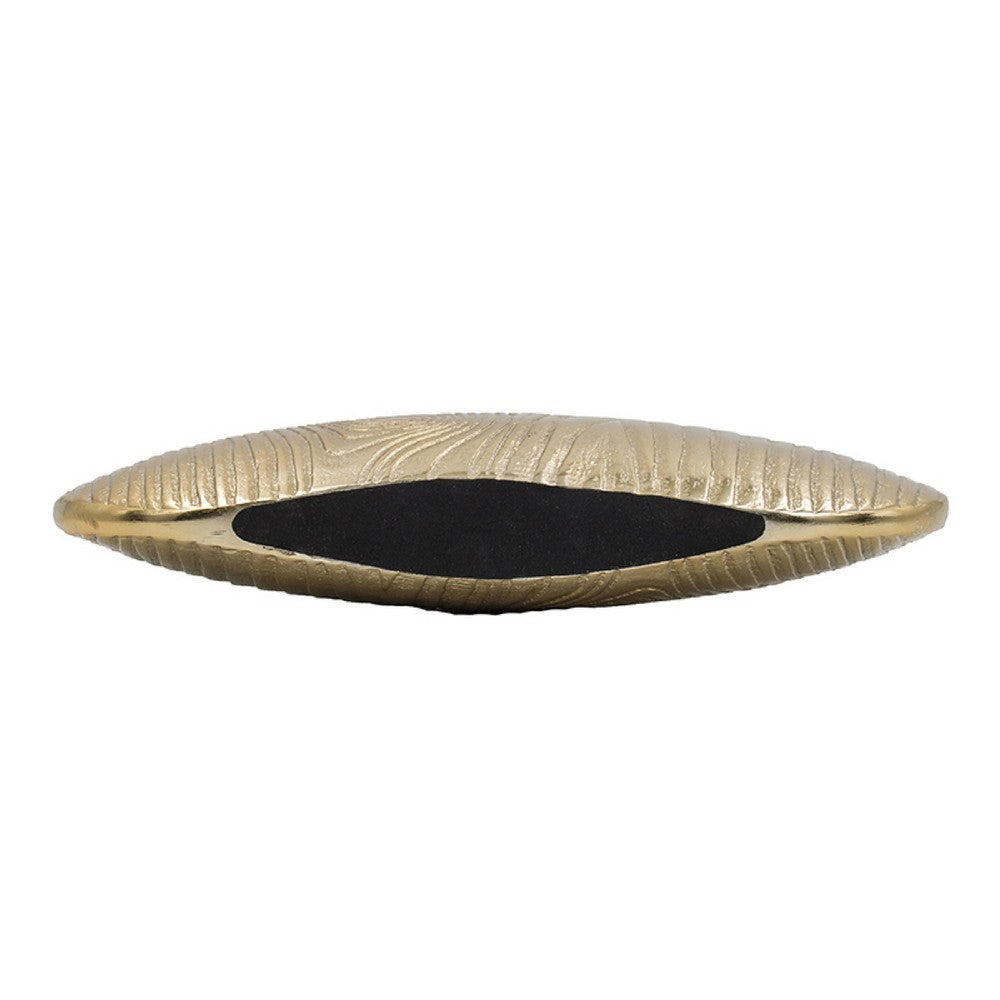 Judah Oval Disc Vase, Carved Timber-Like Texture, Gold Aluminum 16 Inch - BM350941