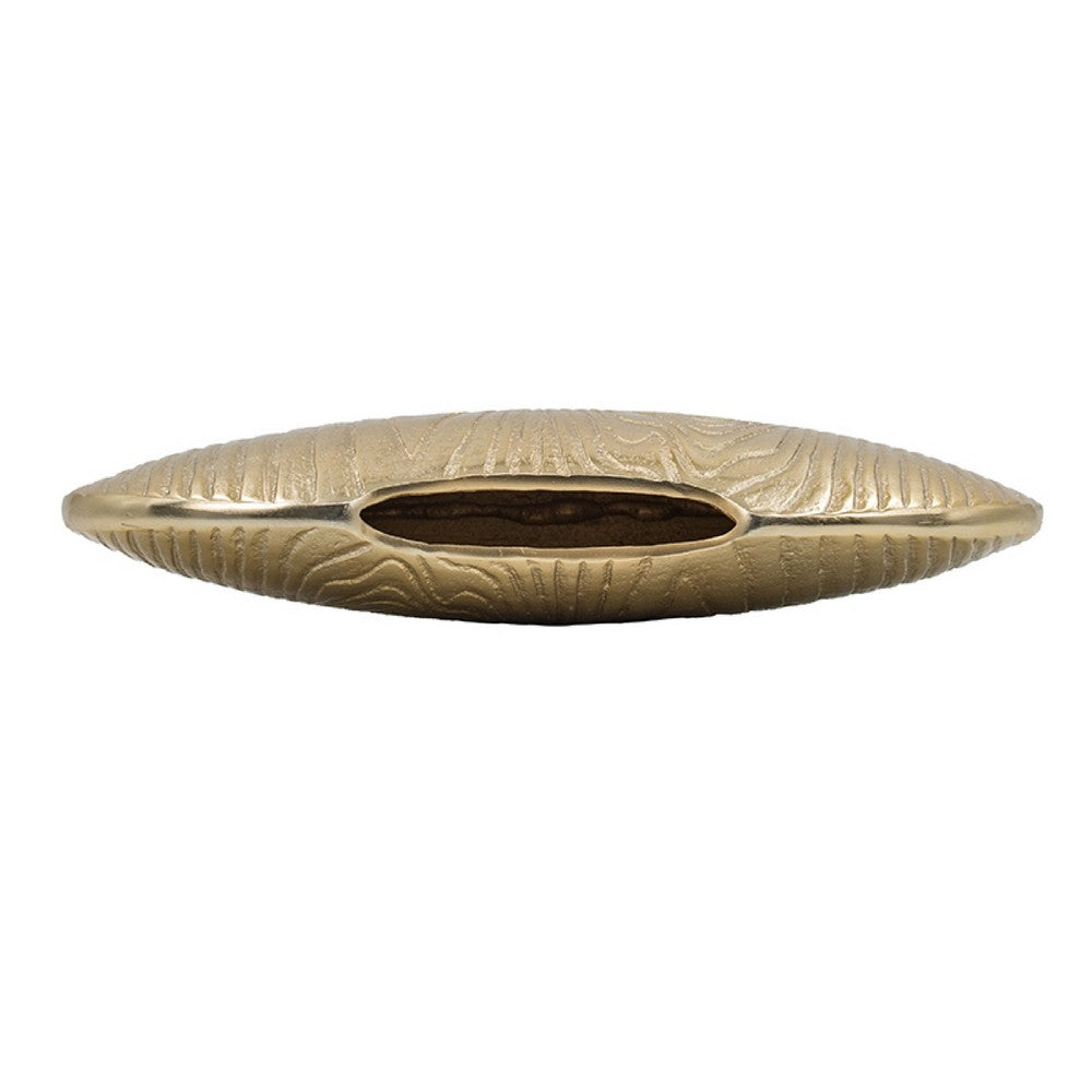 Judah Oval Disc Vase, Carved Timber-Like Texture, Gold Aluminum 16 Inch - BM350941