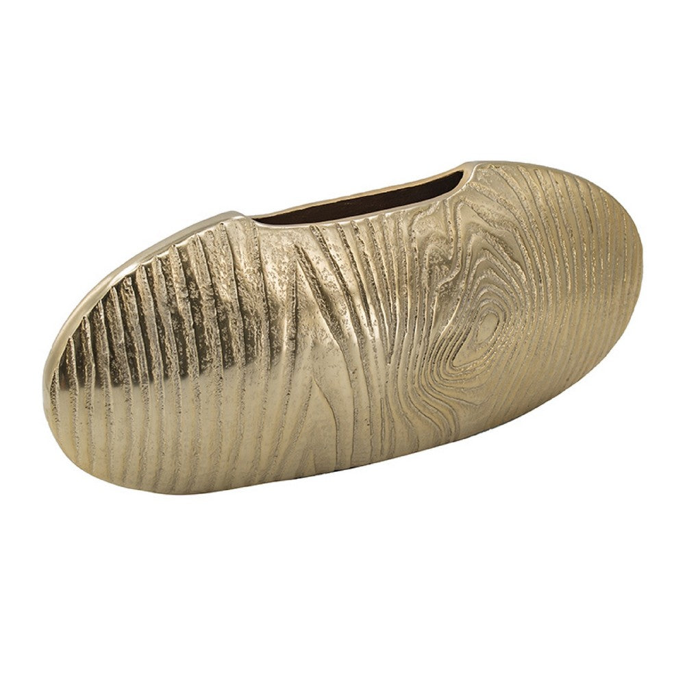Judah Oval Disc Vase, Carved Timber-Like Texture, Gold Aluminum 16 Inch - BM350941