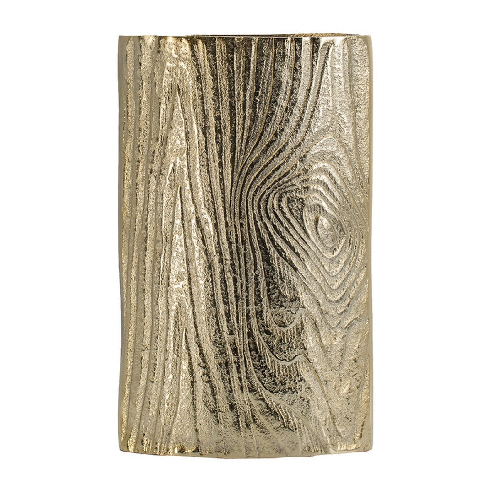 Titus Decorative Eye Vase, Sculpted Linear Wood Grain Gold Aluminum 10 Inch - BM350942